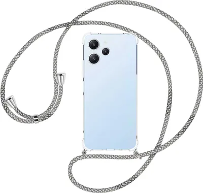 Produktbild von Handykette Backcover-Schutzhülle mit Band (Metall silberfarben) für Xiaomi Redmi 12 (6.79'') - weiß/grau kariert