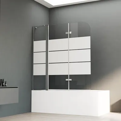 Produktbild von Duschwand für Badewanne 160 x 140 cm, Duschwand 3-teilig Faltbar mit Streifen Duschfaltwand Badewannenaufsatz Duschtrennwand Badewannenwand Duschabtrennung für Badewanne 6mm ESG Glas