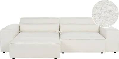 Produktbild von BELIANI Modul 2-Sitzer Sofa Cremeweiß Bouclé-Bezug mit Ottomane Armlehnen 2 Dekokissen Skandi Modern Modulsofa Polstersofa Couch Wohnzimmer