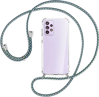 Produktbild von Handykette Backcover-Schutzhülle mit Band (Metall silberfarben) für Samsung Galaxy A33 5G - grün/blau/weiß