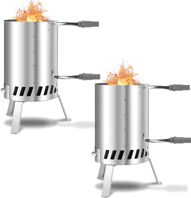 Produktbild von Faziango 2x Poolheizung Feuertonne aus Edelstahl, Holz befeuert, für Außenpools Ascheschale & Feuerschutzmatte 32–38 mm Anschluss