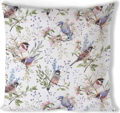 Produktbild von Kissenbezug 40x40cm Baumwolle mit Vogel & Blumen Motiv Weiß / Bunt