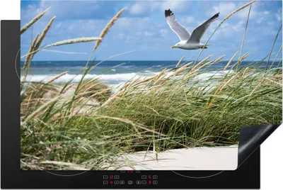 Produktbild von KitchenYeah© Herdabdeckplatte Strand - Vogel - Pflanzen , 81x52cm, Küche Deko, Glaskeramikkochfeld Herdabdeckung, Abdeckplatte fùr Kochfeld
