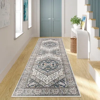Teppichläufer 65x240 cm, antirutsch, waschbar, Blumenmuster