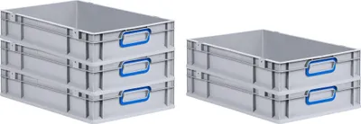 Produktbild von SparSet 5x Eurobox NextGen Color | HxBxT 12x40x60cm | 23 Liter | Griffe blau geschlossen | Glatter Boden | Grau | Eurobehälter, Transportbox, Transportbehälter, Stapelbehälter