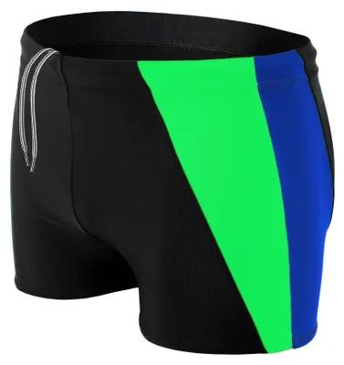 Produktbild von Aquarti Herren Badehose Kurz mit Seitlichem Streifen, Farbe: Schwarz / Kornblumenblau / Grün, Größe: XXL