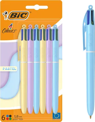 Produktbild von BIC 4 Farben Kugelschreiber Set in Pastell, in verschiedenen Farben, 6er Pack