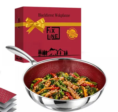Produktbild von FIXLINE Wok 28 cm rot – Black Forest Edition – kratzfeste Wabenbeschichtung, alle Herdarten inkl. Induktion