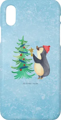 Produktbild von Mr. & Mrs. Panda Iphone 10 Handyhülle Pinguin Weihnachtsbaum - Eisblau - Geschenk, Weihnachten, Winter, Handy, Cover, Hülle, X