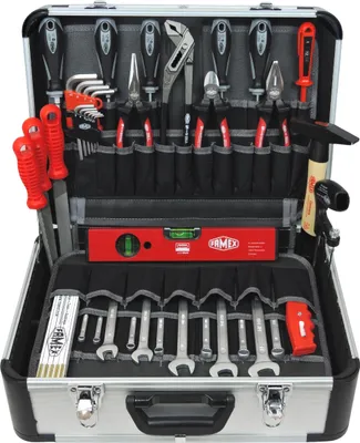 Produktbild von FAMEX 429-88 Alu Werkzeugkoffer bestückt mit Werkzeug Set - PROFFESIONAL