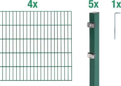 Produktbild von Alberts Doppelstabmatten Zaun, Höhe 120 cm, Länge 8 m, Zaun-Komplettset zum Einbetonieren, grün, Pfosten 60x40 mm