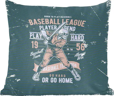 Produktbild von MuchoWow® Zierkissen Sofakissen Wohnzimmer Dekokissen 45x45 cm Jahrgang - Skelett - Baseball - Schlafpolster - Polster für das Sofa