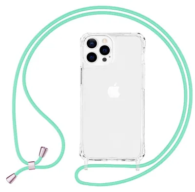 Produktbild von NALIA Klares Hybrid Case mit Kette für iPhone 13 Pro Max, Transparent Anti-Gelb Robust Verstärkte Ecken Hardcase & Silikon Rahmen, Stoßfeste Schutzhülle & Handy-Schnur Mintgrün