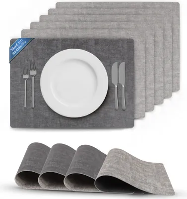 Obrázok produktu pre Podložky pod tanier, šedé/tmavošedé, obojstranné (štruktúrované), sada 6 ks, 46 x 33 cm, podložky pod tanier s koženým vzhľadom, utierateľné