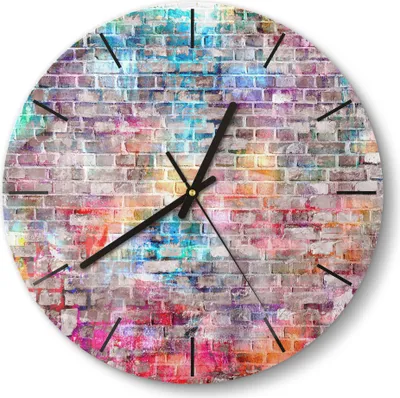Produktbild von DEQORI Glasuhr Ø30 cm Modern 'Ziegelmauer mit Graffiti' Wanduhr Glas Uhr Design leise