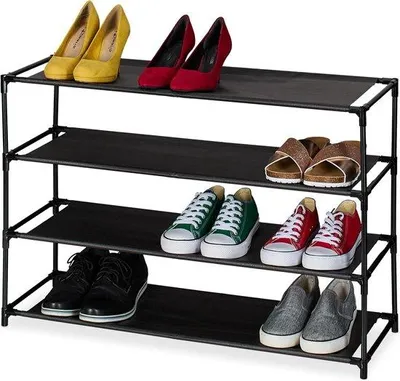 Image de Étagère à chaussures avec 4 niveaux - métal et tissu - couloir et chambre - meuble à chaussures noir