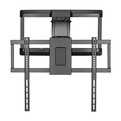 A black motorized TV wall mount is shown against a white background.