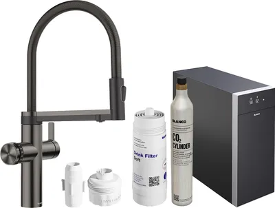 Produktbild von Blanco Set Trinkwasserarmatur Choice Icona Satin Dark Steel + Kühl- und Karbonisierungseinheit Choice.All