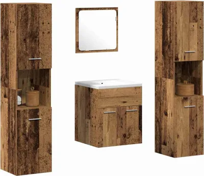 Produktbild von vidaXL Badezimmermöbel-Set Wandmontiert 4 pcs Altholz Holzwerkstoff