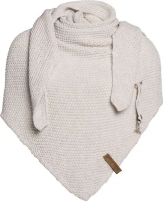 Produktbild von Knit Factory 3-eckiger Damen Strickschal COCO in BEIGE 85x190 cm mit Kunstlederband & Sicherheitsnadel/Brosche