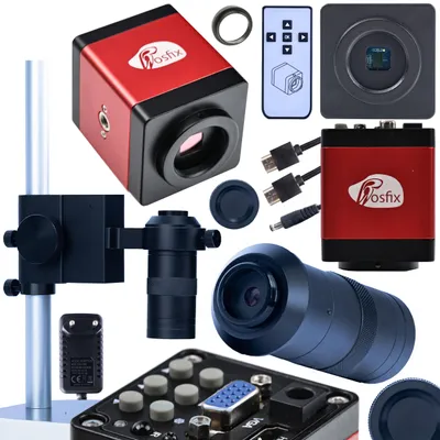 Immagine prodotto di Rosfix Set Draco RED PRO 3 in 1 – Microscopio con Telecamera HDMI/VGA 2 MP + Obiettivo C-Mount 100x + Treppiede in Alluminio | FullHD, 60 fps