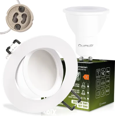 Zdjęcie produktu dla LUMILED Zestaw reflektorów wpuszczanych LED GU10 6W 3000K ciepły biały obrotowy 85mm ultra płaski aluminiowy okrągły biały matowy 230V z gniazdem GU10 żarówka LED wpuszczana lampa sufitowa do salonu kuchni przedpokoju