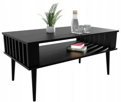 Produktbild von Couchtisch Lamellen Fürs Wohnzimmer Schwarz Wohnzimmertisch Mit Ablage