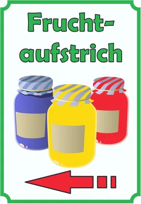 Produktbild von Fruchtaufstrich Marmelade Schild Hochkant mit Pfeil links A2 Rückseite selbstklebend