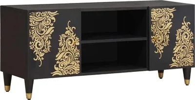 Produktbild von "Schlussverkauf" TV-Schränk hochwertigem - TV-Lowboard - Max. Gewicht: 60 kg - mit Regal Schwarz 105x33x46 cm Massivholz Mango  C14631
