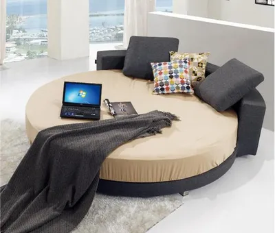 Immagine prodotto di Letto rotondo grigio Camera da letto di design Letti Letti imbottiti