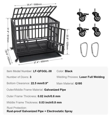 Image de Cage pour chien – Acier galvanisé – Trois portes – Roues pivotantes à 360°