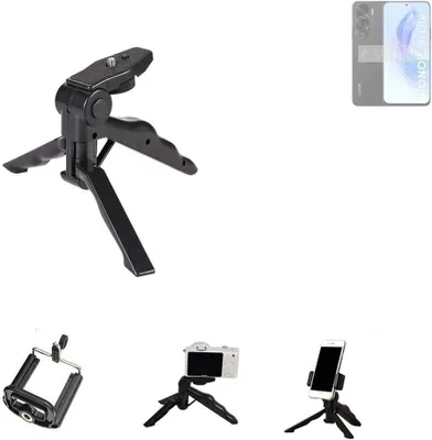 Produktbild von K-S-Trade Stativ Tisch-Ständer Dreibein Handy-Stativ Ständer kompatibel mit Huawei Honor 90 Lite Mini-Stativ Smartphone Tripod Handy-Stativ aus