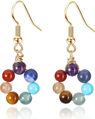 Image de Jovivi 7 Chakra Boucles d'oreilles Femme Boucles d'oreilles Fleur pierres de guérison Reiki