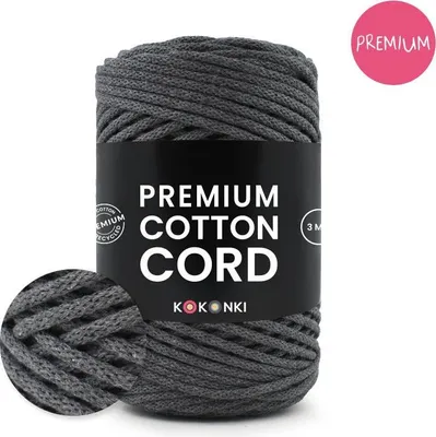 Produktbild von KOKONKI Premium Baumwollkordel 3 mm 100 m Graphit 389 für Makramee & Häkelprojekte