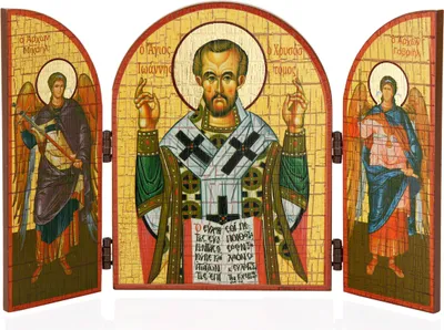 Produktbild von NKlaus Johannes Chrysostomos Ikone Triptychon Holz 25x16cm Christlich 13883