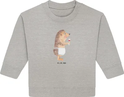 Produktbild von Mr. & Mrs. Panda Organic Baby Pullover Igel Wein 12. - 18. Monat - Heather Grey - Geschenk, Lustige Sprüche, Spruch, trinken, Bullover, Weinglas, Weißwein, Rotwein