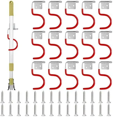 Produktbild von Unyqoos® 15er-Set Wandhaken aus Kohlenstoffstahl mit Antirutsch-Gummibeschichtung für Werkzeuge & Besen, inkl. 30 Schrauben