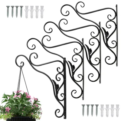 Image de TolleTour 4 pièces Crochets Support mural Crochets pour suspensions florales, Crochets muraux pour suspensions florales, Crochets pivotants longs pour jardin, Fonte Feuille 35 cm