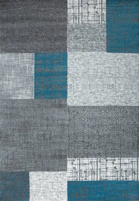 Image de Tapis design à poils courts turquoise, gris et blanc avec aspect carrelage Salon