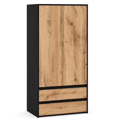 Produktbild von STIV Möbel | Kleiderschrank Schwarz Matt/Eiche Wotan 90x50x180 cm | 2 Türen & 2 Schubladen | Modern & markant