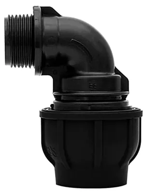 Produktbild von PE-Verschraubung 90° Winkel Ø 40 mm x 1 1/4" AG mit Klemmverschraubung für PE-Rohr 40 mm und Gewindeanschluss 1 1/4" AG