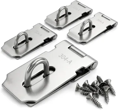 Imagen del producto de Soportes para cerraduras de acero inoxidable, 4 unidades, 82 mm, con tornillos, para puertas y ventanas