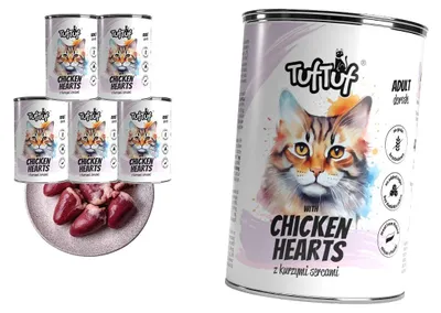 Obrázek produktu pro TufTuf | Krmivo pro kočky s kuřecím masem – sada 6 plechovek mokrého krmiva pro kočky po 400 g – krmivo pro kočky „Herz“
