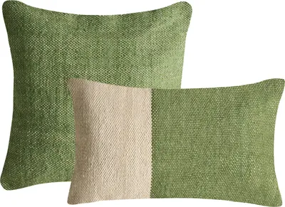 Obrázek produktu pro BELIANI Sada 2 dekorativních polštářů zelená bavlněná tkanina 45/30 x 45/50 cm obývací pokoj ložnice