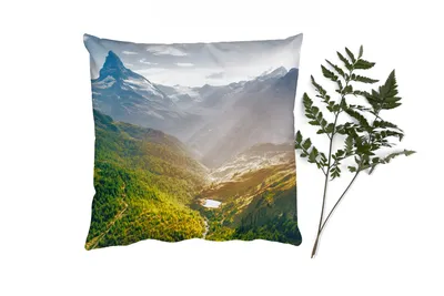 Produktbild von MuchoWow® Zierkissen Sofakissen Wohnzimmer Dekokissen 45x45 cm Berge - Pflanzen - Landschaft - Schlafpolster - Polster für das Sofa