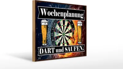 Produktbild von Holzschild  Wochenplanung Dart und Saufen, 40 x 30 cm, Holzschilder Spruch Sport Hobby
