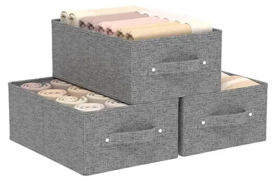 Produktbild von 3-teiliges Set aus faltbaren Aufbewahrungsboxen mit Griffen für Regale, faltbaren Wäscheaufbewahrungsboxen, Aufbewahrungskörben mit Griffen für Schränke, offenen Stoffaufbewahrungsboxen, 33×23×14