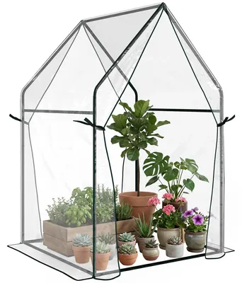 Image de Mini-serre - Jardinière surélevée - 90 x 90 cm - Structure en acier et plastique - Transparente