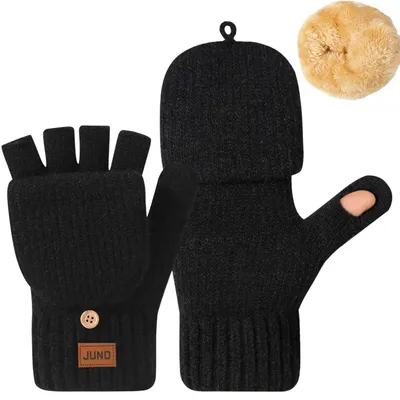 Produktbild von Fingerlos Handschuhe mit Flip Abdeckung, Warm Winterhandschuhe Strickhandschuhe, Schwarz
