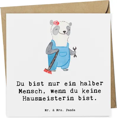 Produktbild von Mr. & Mrs. Panda Grußkarte Hausmeisterin Herz - Weiß - Geschenk, Must Have, Klappkarte, Lustig, anlasskarte, Spruch, Facility Manager, Glückwunschkarte, doppelkarte